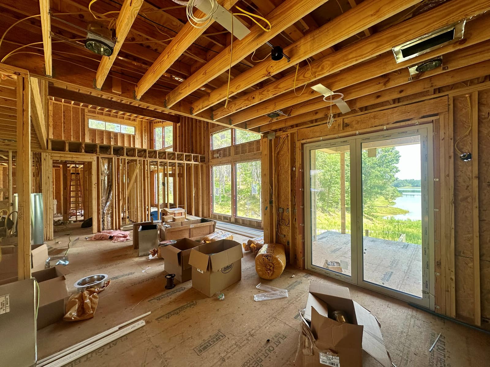 Main living volume looking out toward the lake.