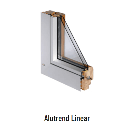 Alutrend Linear aluminum-clad wood window with frame and sash flush on the exterior