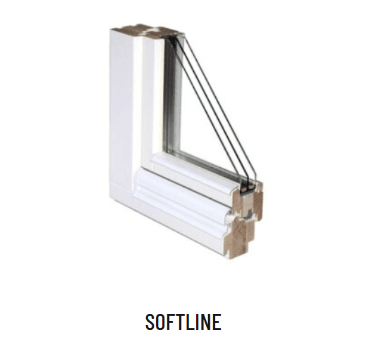 Softline European wood window with rounded profile edges, 68 mm laminated frame