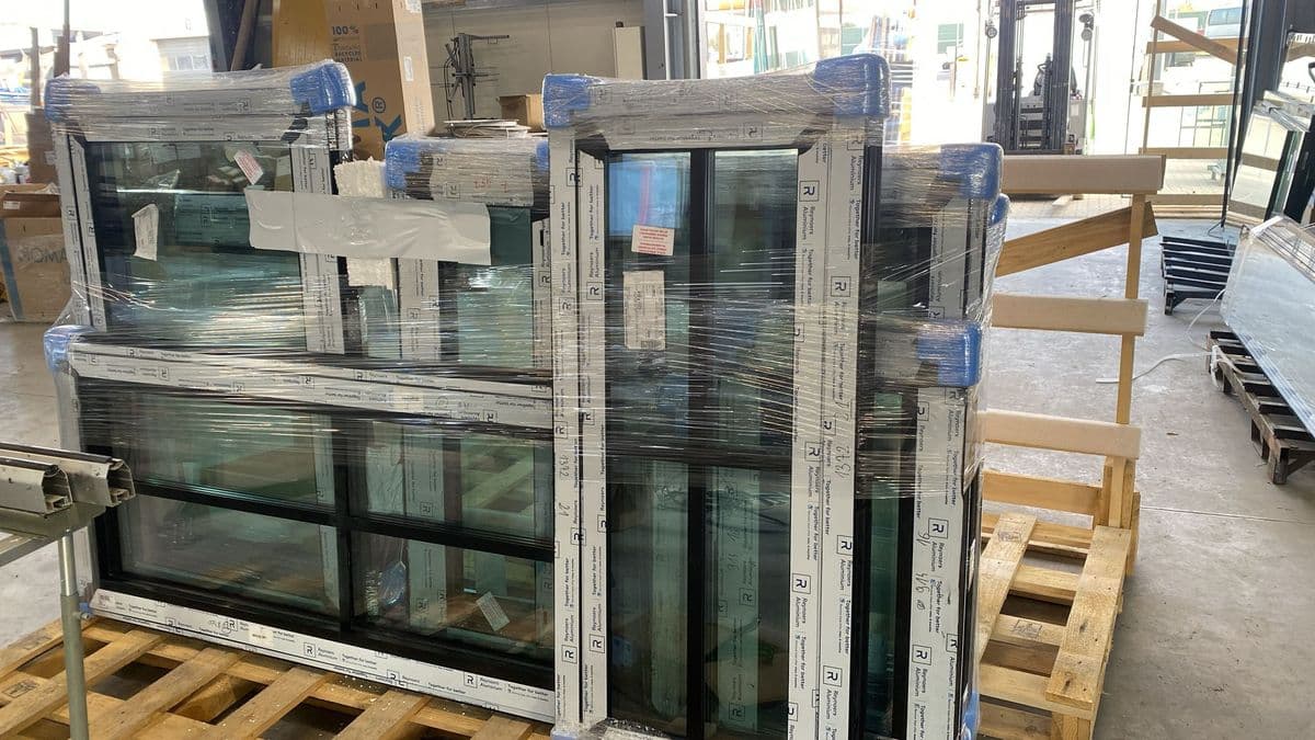 European windows wrapped and crated at the factory in Poland before shipping to a US project