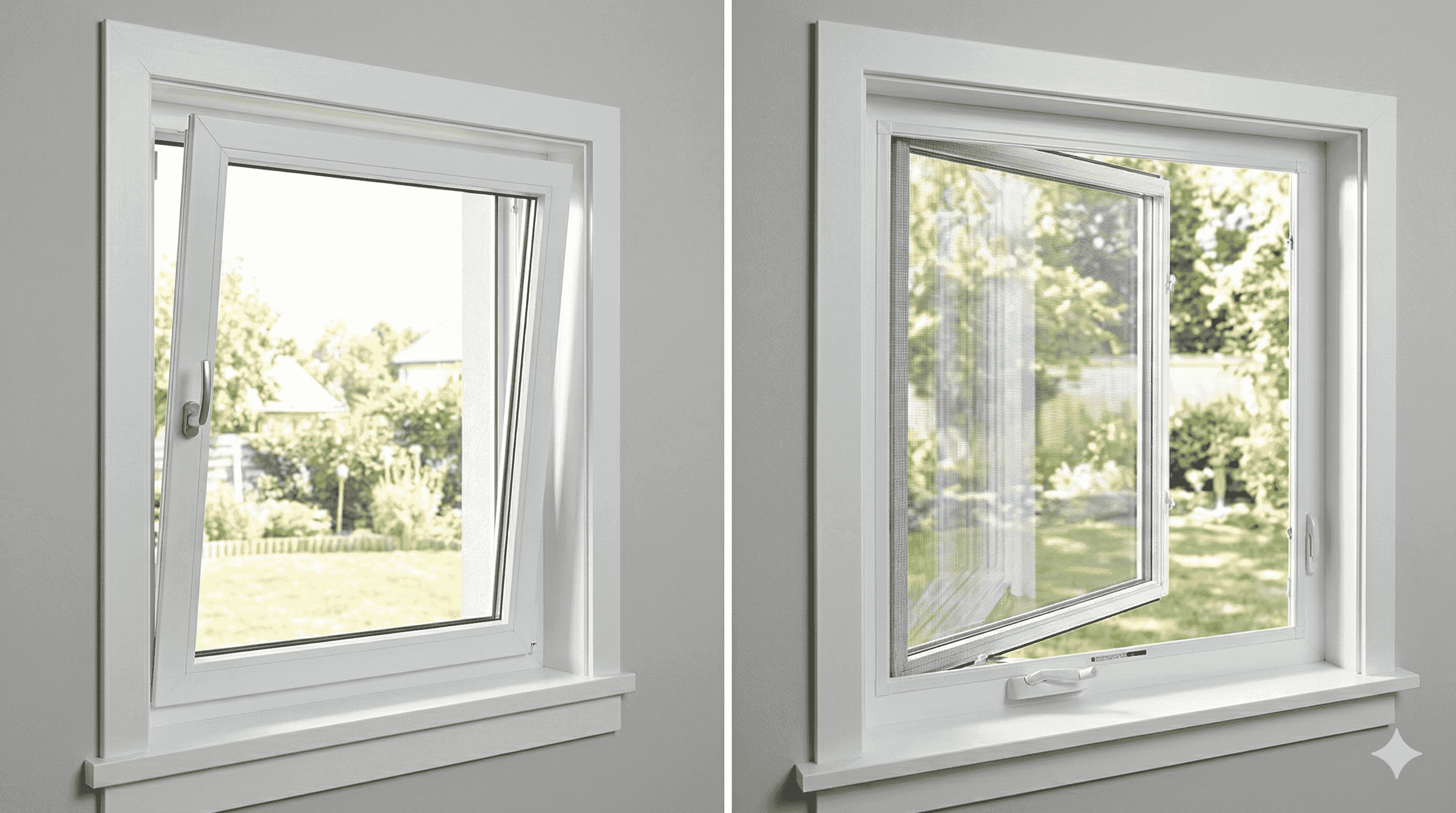 Side-by-side comparison of a European tilt-turn window and an American casement window