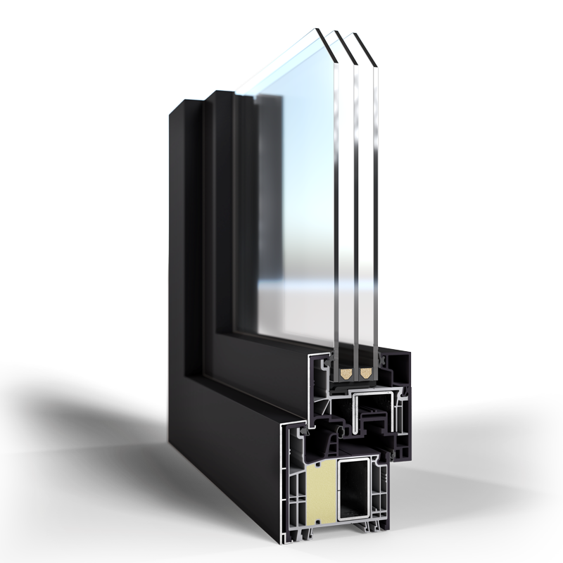 Kontur Alu cutaway showing the multi-chamber PVC core and the aluminum exterior cover